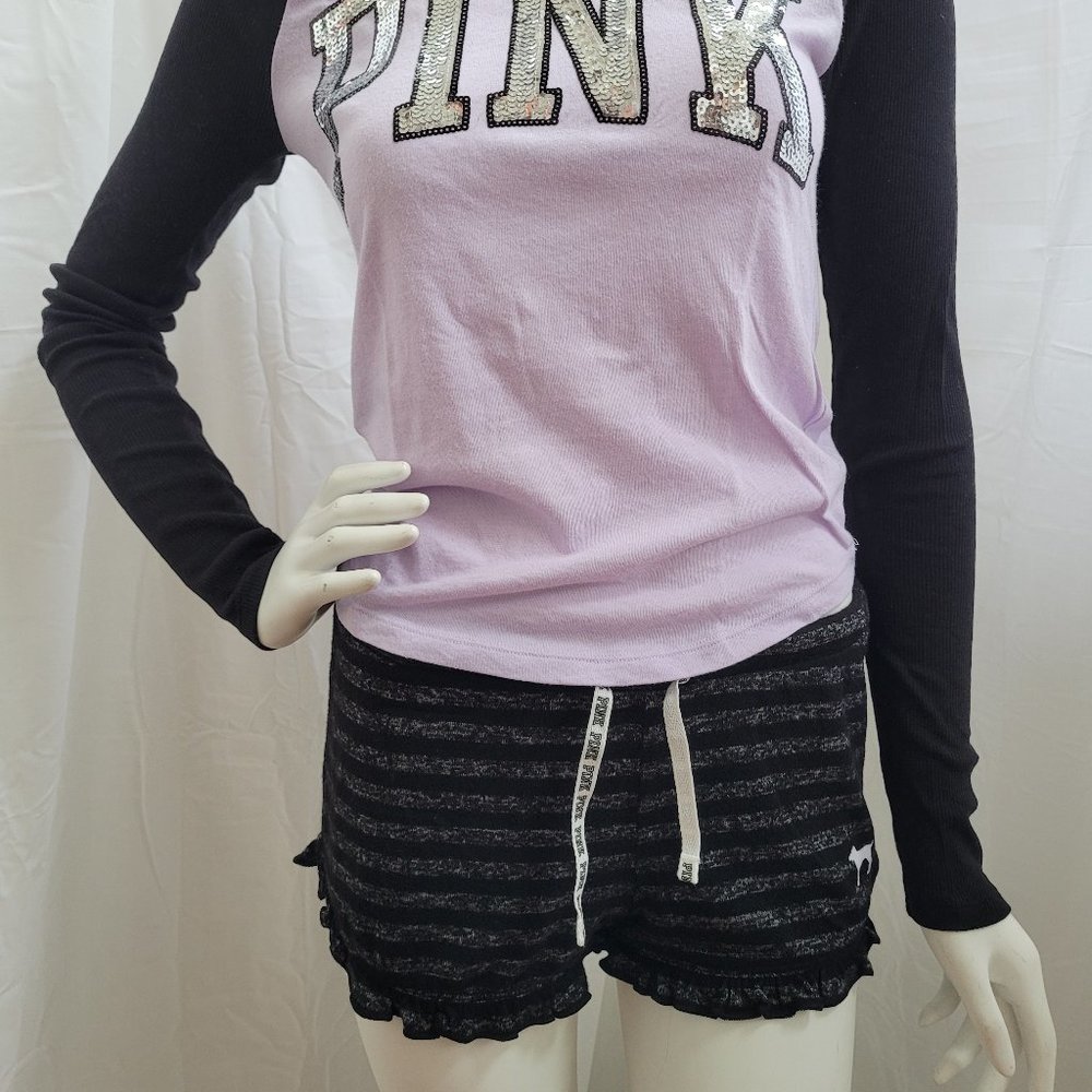 PINK Gray and Black Stripped Sleep Shorts XS